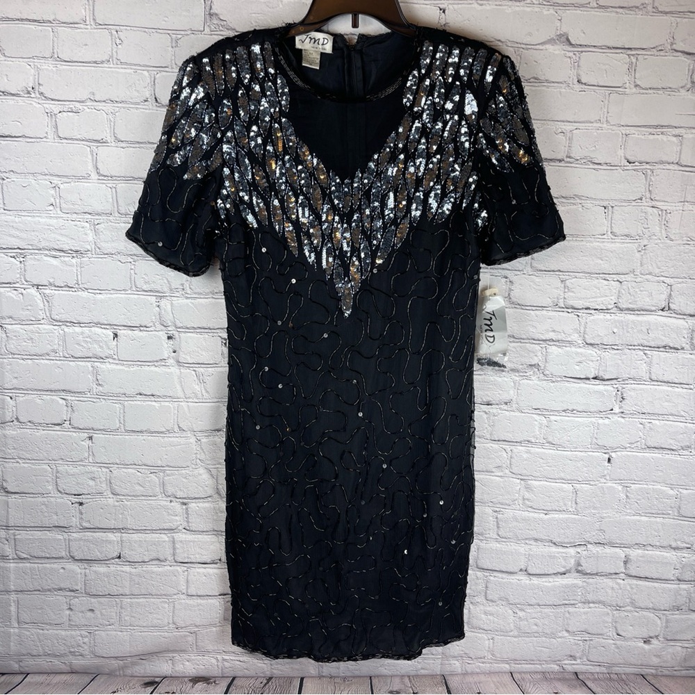 Vintage JMD New York Dress Size Medium Silk Handmade Beaded‎ Sequin Party NWT